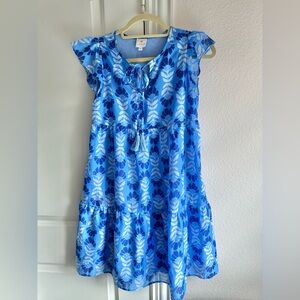 J. Marie Short Flutter Sleeve Tiered Blue Dress